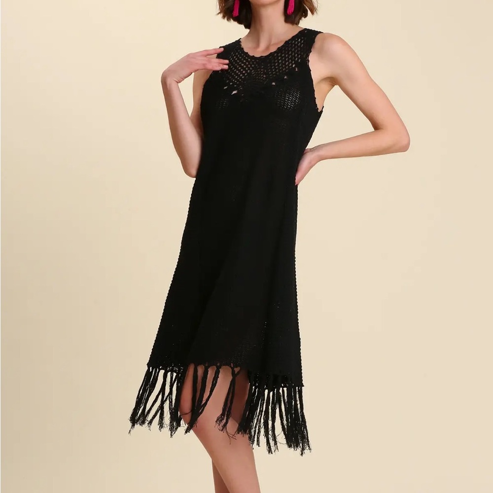 NWT UMGEE Bohemian Black Crochet Beach Dress Coverup  S M L